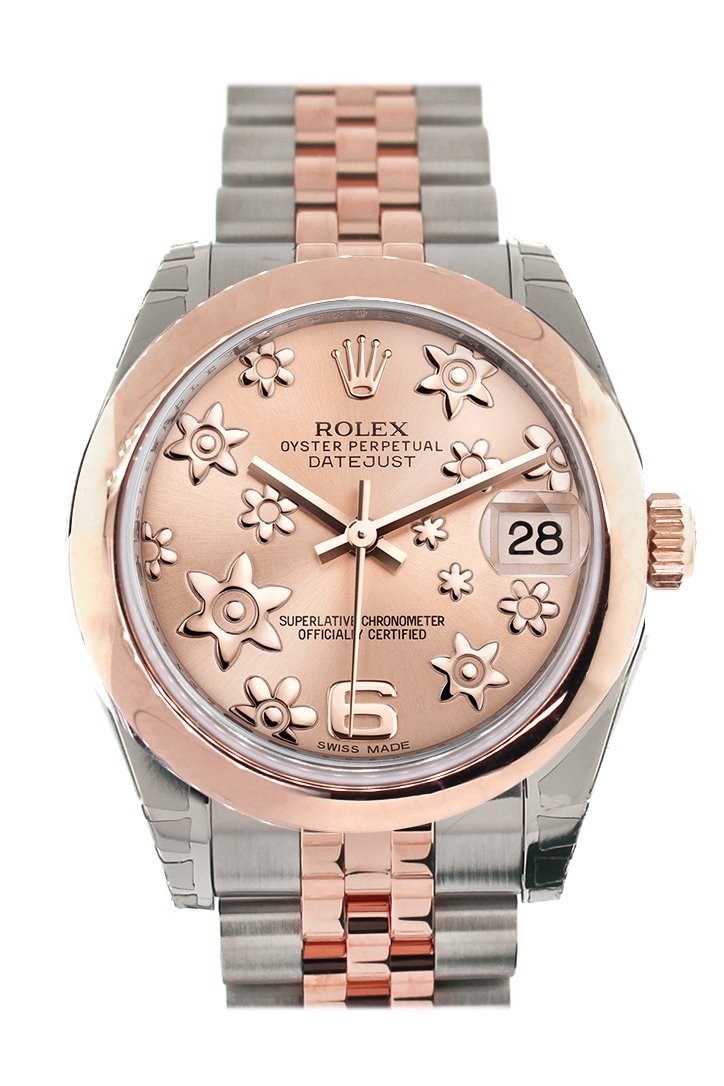 Datejust 31 Pink Raised Floral Motif Dial 18K Rose Gold Two Tone Jubilee Ladies Watch 178241