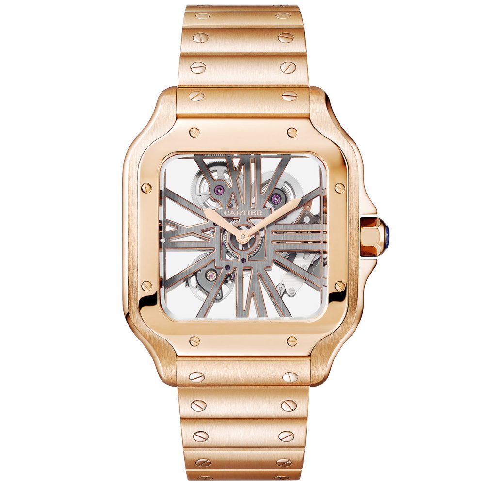 Santos de Cartier Large 18ct Rose Gold Men's Skeleton Dial Watch