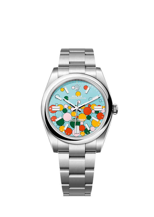 Rolex Oyster Perpetual 41, Oystersteel, 41mm, Turquoise Celebration Motif Dial, Ref# 124300-0008