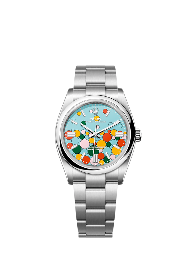 Rolex Oyster Perpetual 36, Oystersteel, 36mm, Turquoise Celebration Motif Dial, Ref# 126000-0009