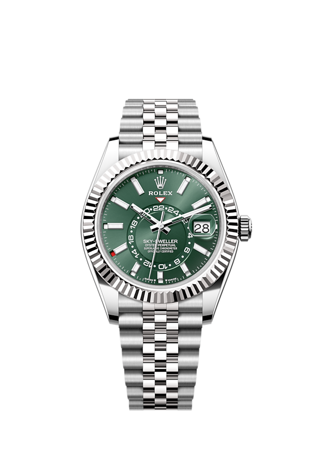 Rolex Sky-Dweller, 42mm, Oystersteel and 18k White Gold, Green, Jubilee, Ref# 336934-0002