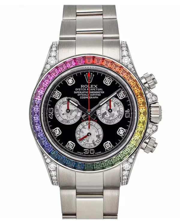 Rolex Daytona White Gold Rainbow Bezel Black Dial 116599rbow 