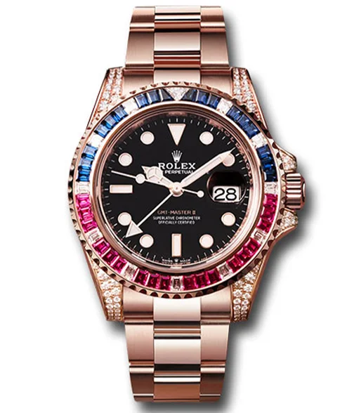 Rolex GMT Master II 126755SARU 40mm 18kt Steel Automatic Diamond Black Dial