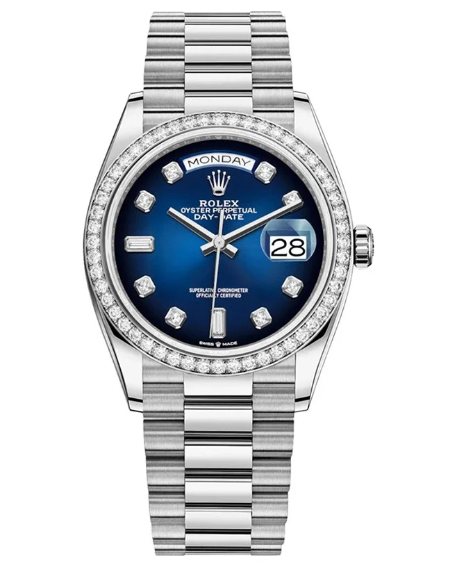 Rolex Day-Date Blue Ombre Diamond Dial Diamond Bezel 36mm 128349RBR