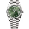 Rolex Day-Date 40 Presidential Olive green dial, Fluted Bezel, President bracelet, White gold Watch