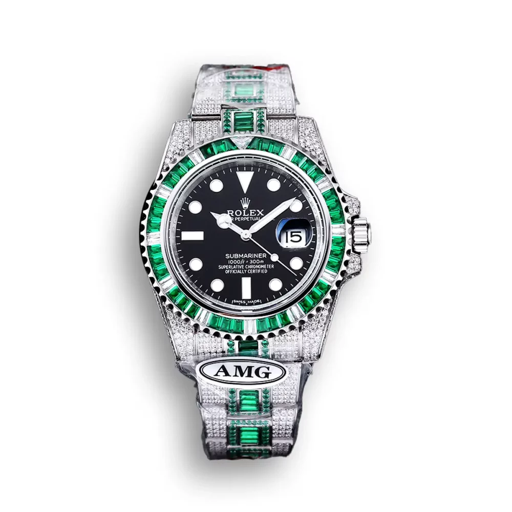 Rolex Submariner Iced Out Ref.116610LV 40mm Black Dial Green Bezel