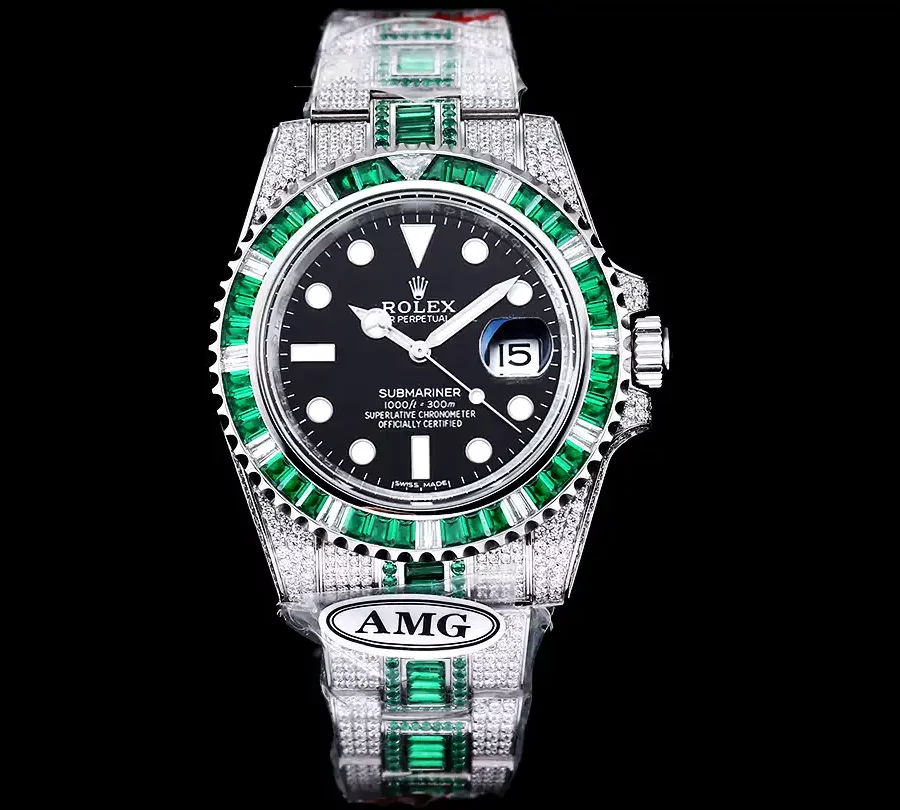 Rolex Submariner Iced Out Ref.116610LV 40mm Black Dial Green Bezel