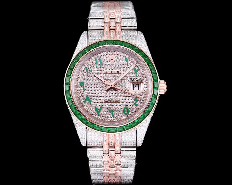 Rolex Datejust Ref.126300 41mm Arabic Dial Full-Diamond Green Bezel