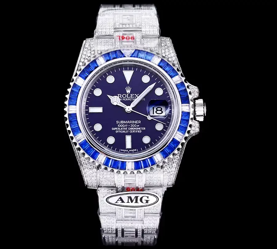 Rolex Submariner Iced Out Ref.116619LB Blue Clear Diamonds Bezel