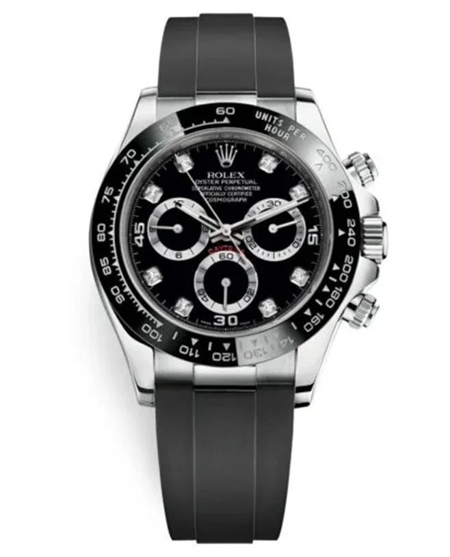 Rolex Cosmograph Daytona 116519LN Black Diamond Dial Oysterflex White Gold Mens Watch