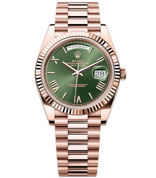 Rolex Day-Date 40 Presidential Olive Green Dial 18kt Rose Gold Men's Watch 228235-0025