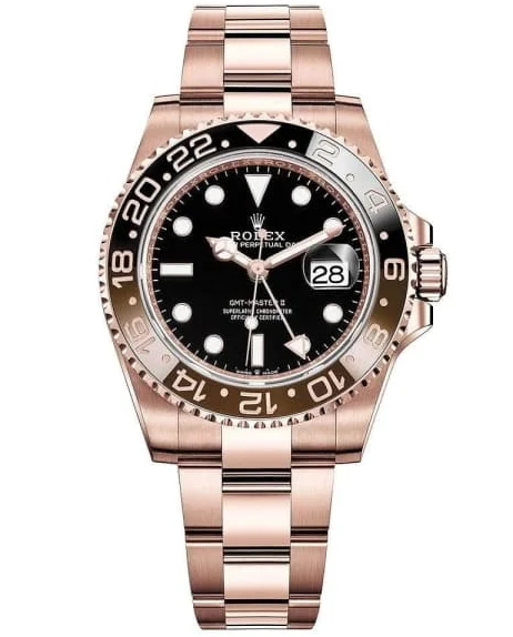 Rolex GMT-Master II 40mm Root Beer Black Dial Oyster Bracelet 18k Rose Gold Watch 126715chnr-0001