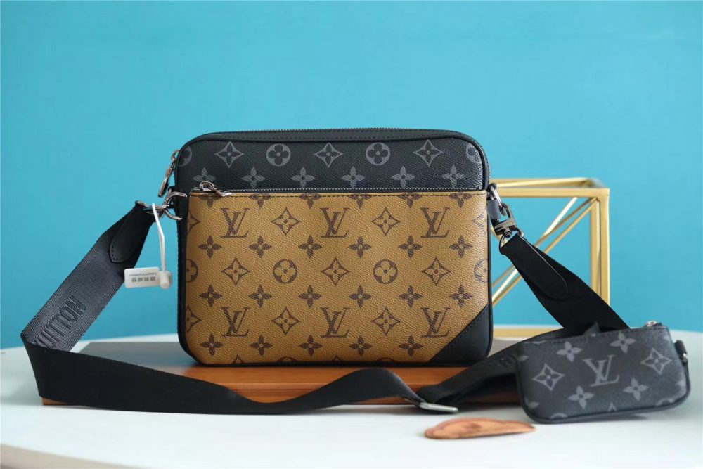 Louis Vuitton Trio Messenger Monogram Eclipse and Monogram Canvas For Men, Men's Bags, Shoulder And Crossbody Bags 9.5in/25cm LV - Crozus