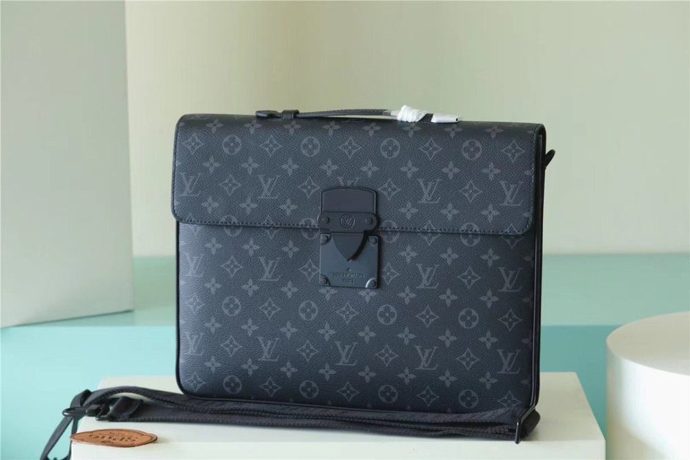 Louis Vuitton S-Lock Briefcase Monogram Eclipse Black For Men, Men's Bags, Shoulder And Crossbody Bags 15.4in/39cm LV  - Crozus