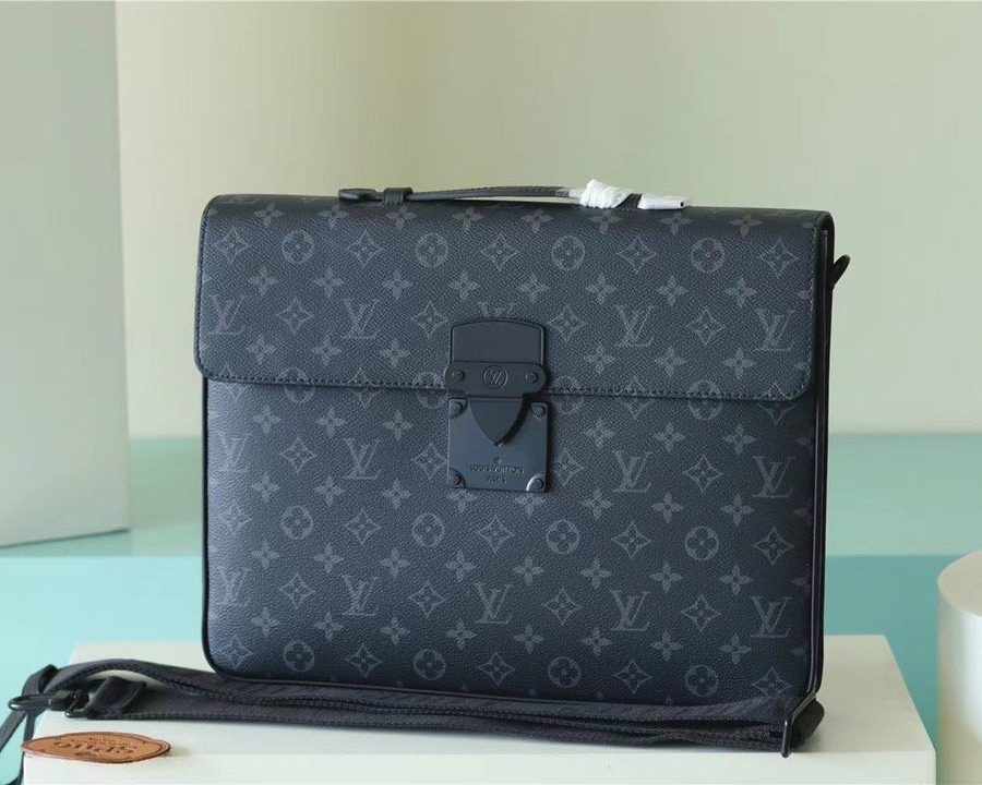 Louis Vuitton S-Lock Briefcase Monogram Eclipse Black For Men, Men's Bags, Shoulder And Crossbody Bags 15.4in/39cm LV  - Crozus