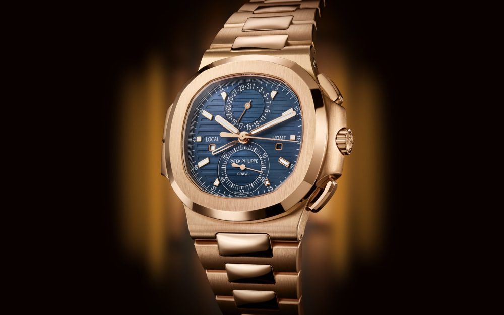 Patek Philippe Nautilus Travel Time Chronograph Watch, 18k Rose Gold, 40,5 mm, Ref# 5990/1R-001