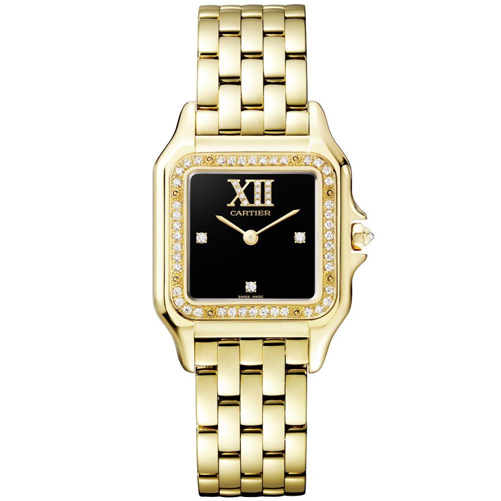 Panthère de Cartier Medium 18ct Yellow Gold Diamond Set Black Dial Watch