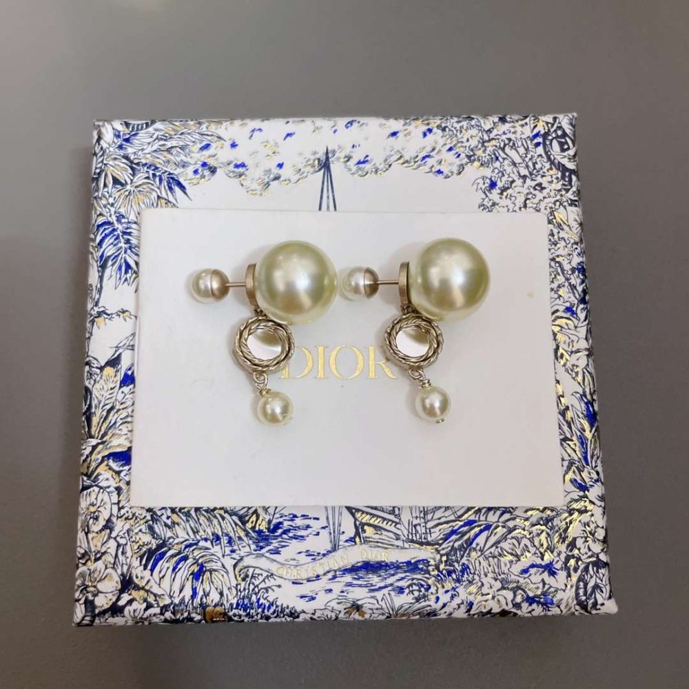 Dior Mirror Beads Double Bead Earrings Gold For Women - Crozus