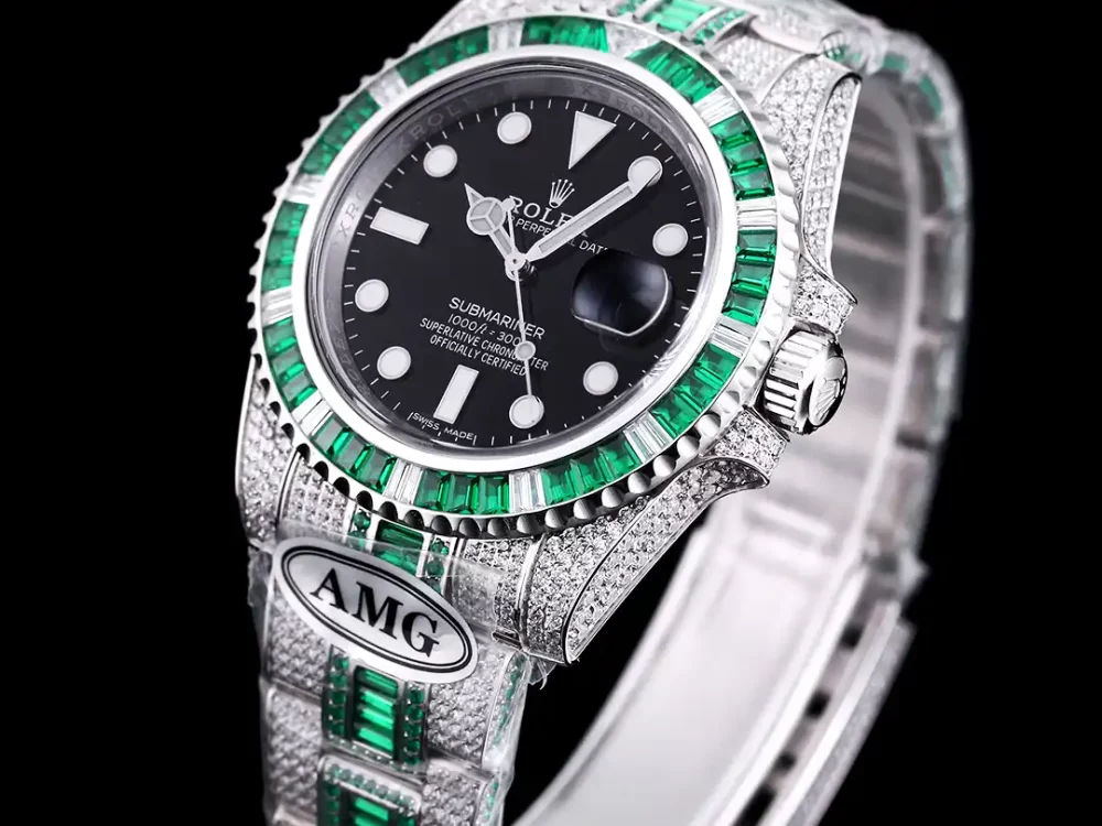 Rolex Submariner Iced Out Ref.116610LV 40mm Black Dial Green Bezel