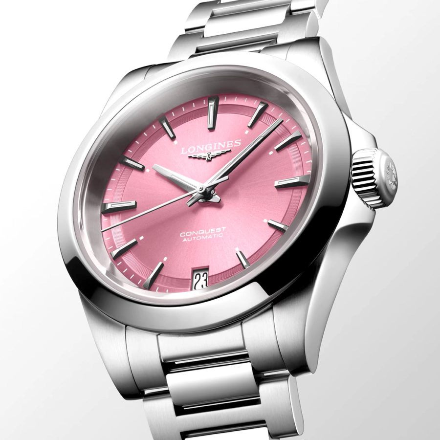 Conquest 34mm Pink Sunray Dial Automatic Bracelet Watch