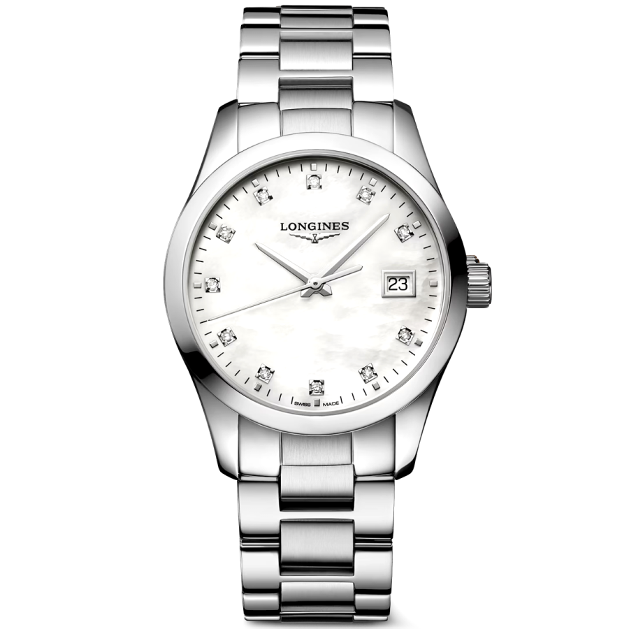 Conquest Classic 34mm White Mother of Pearl Dial Ladies Bracelet Watch