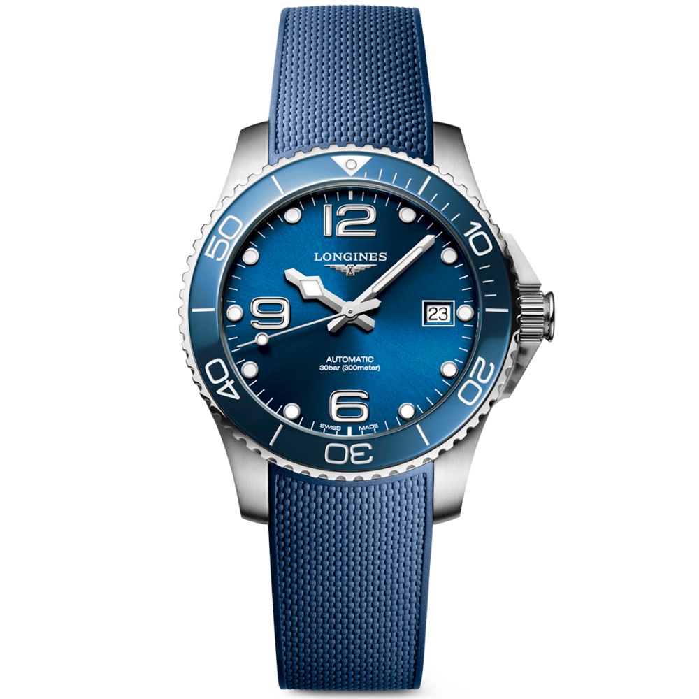 HydroConquest 39mm Blue Dial Automatic Rubber Strap Watch