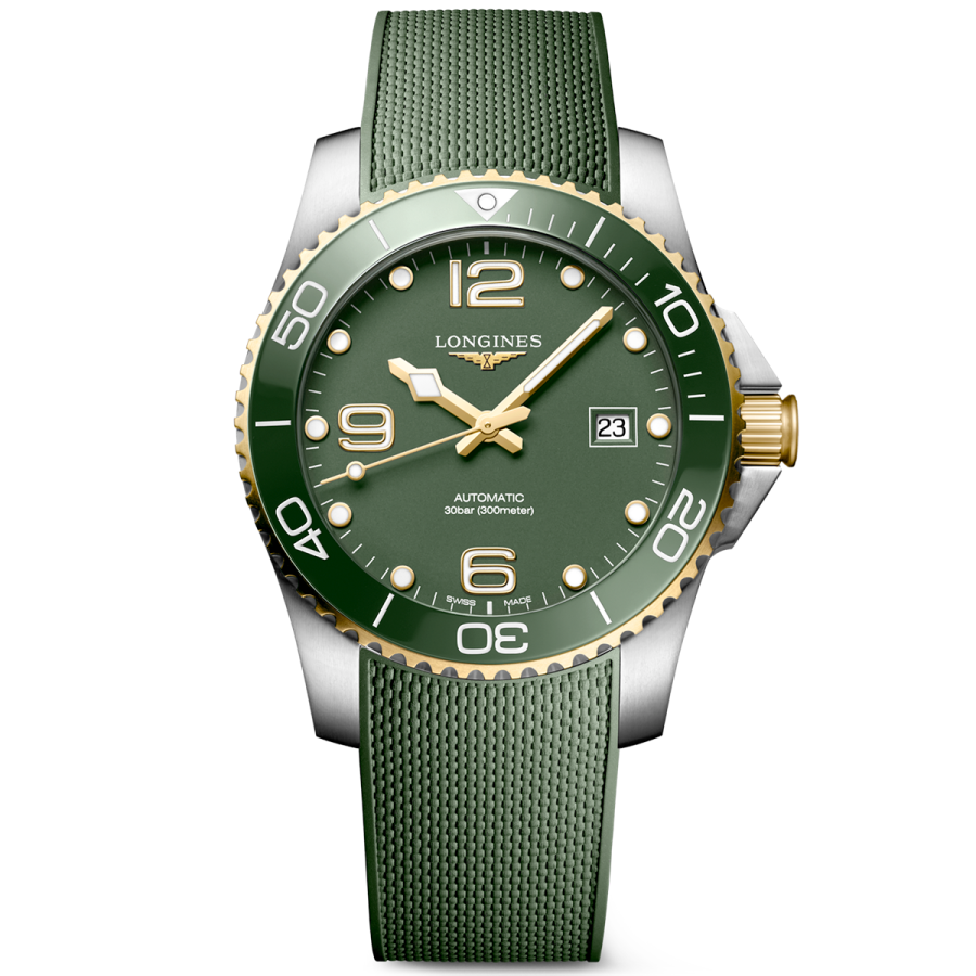 HydroConquest 41mm Two-Tone Green Dial Rubber Strap Watch