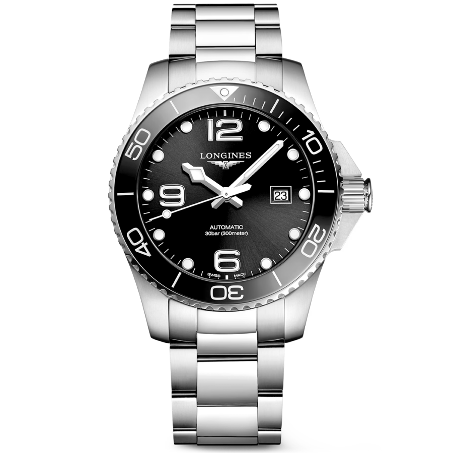 HydroConquest 43mm Black Dial & Ceramic Bezel Men's Bracelet Watch