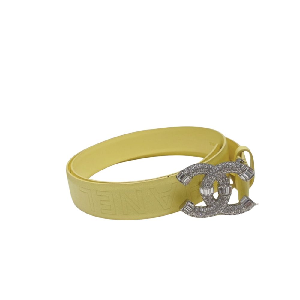 Chanel Carve CC Silver Tone Buckle Belt Yellow For Women - Crozus