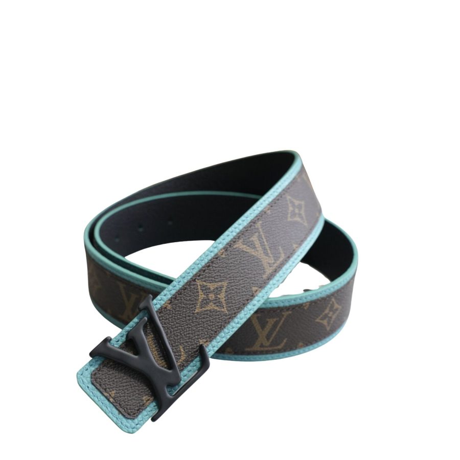 Louis Vuitton Monogram Blue Trim Belt Black For Women - Crozus