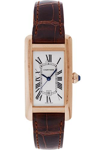 Cartier Tank Americaine Medium Model Watch - 41.6 x 22.6 mm Pink Gold Case - Brown Alligator Strap - W2620030