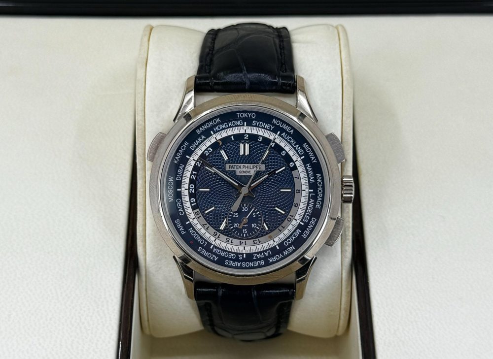 Patek Philippe 39.50mm Men Complications World Time Chronograph Watch Blue Dial 5930G