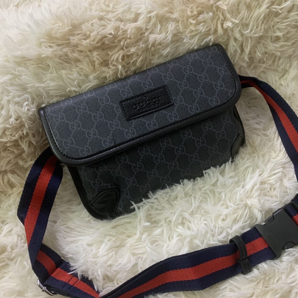 Gucci GG Black Belt Bag Black/Grey GG Supreme Canvas With Black For Men 9in/24cm GG ‎598113 K5RLN 1095 - Crozus